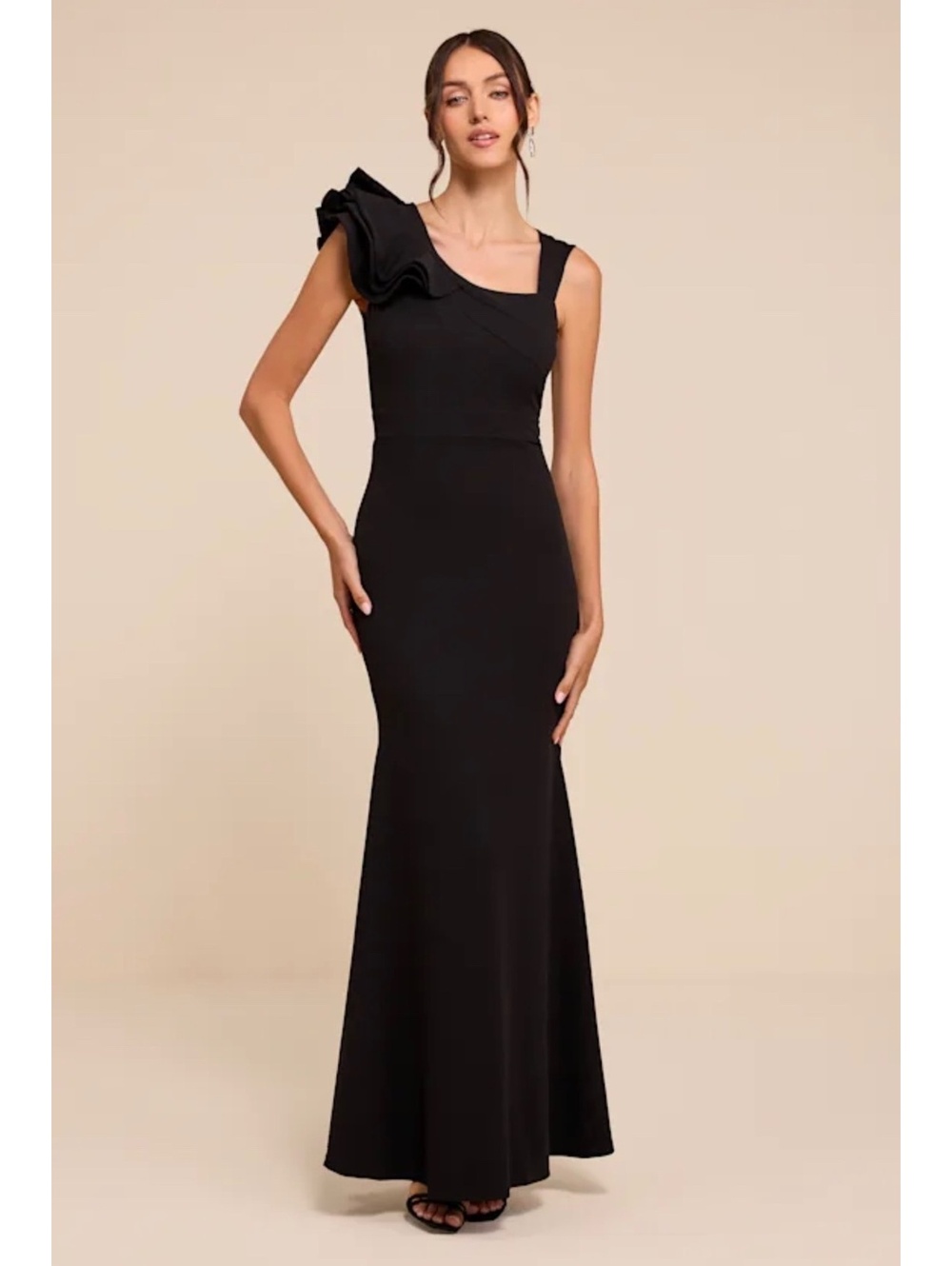 NWT Lulus Lucette Black Ruffled Mermaid Maxi Dress Size S Formal Gown